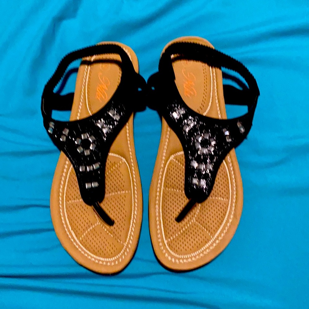 Black suede top sandals